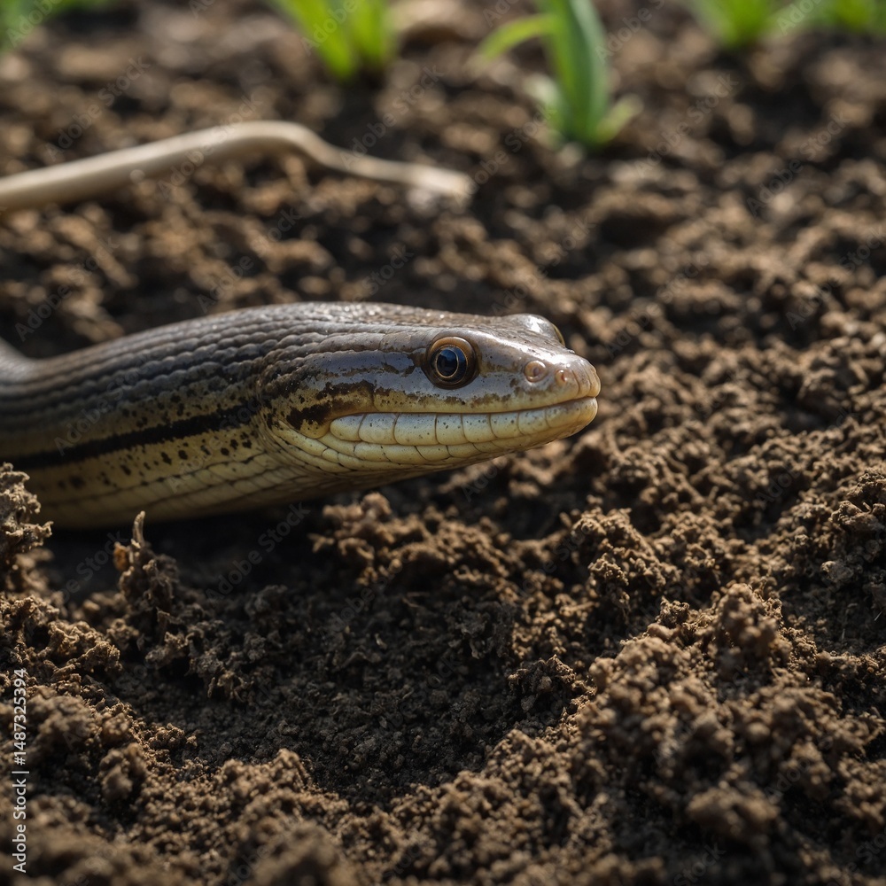 Fototapeta premium A garden eel peeking from soil
