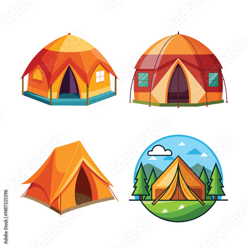 Illustration of a Camping travel tent equipment isolated on White background ,Blue open tent isolated on white background
