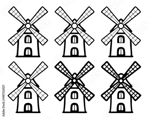 Renewable Energy Wind Turbine,  Clean Power  Minimal Black Silhouette set
