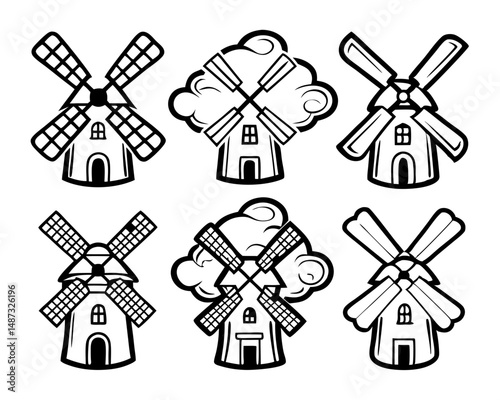 Renewable Energy Wind Turbine,  Clean Power  Minimal Black Silhouette set
