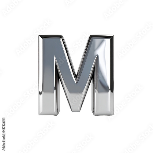 Shiny chrome metal letter m alphabet 3d render high resolution image on transparent background art