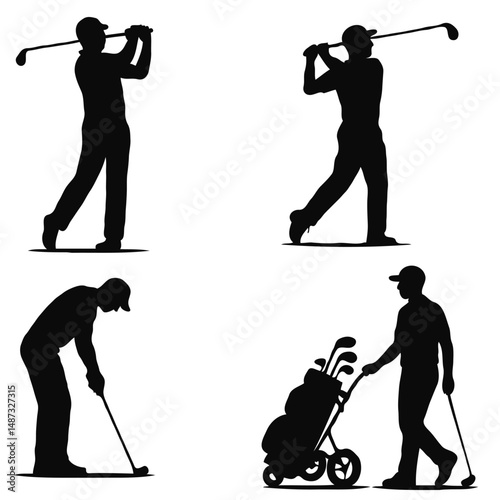 Golf player silhouettes vector