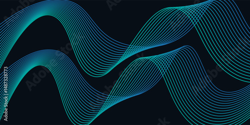 Smooth flow of wavy shape with gradient vector abstract background, dark blue design curve line energy motion, relaxing music sound or technology.