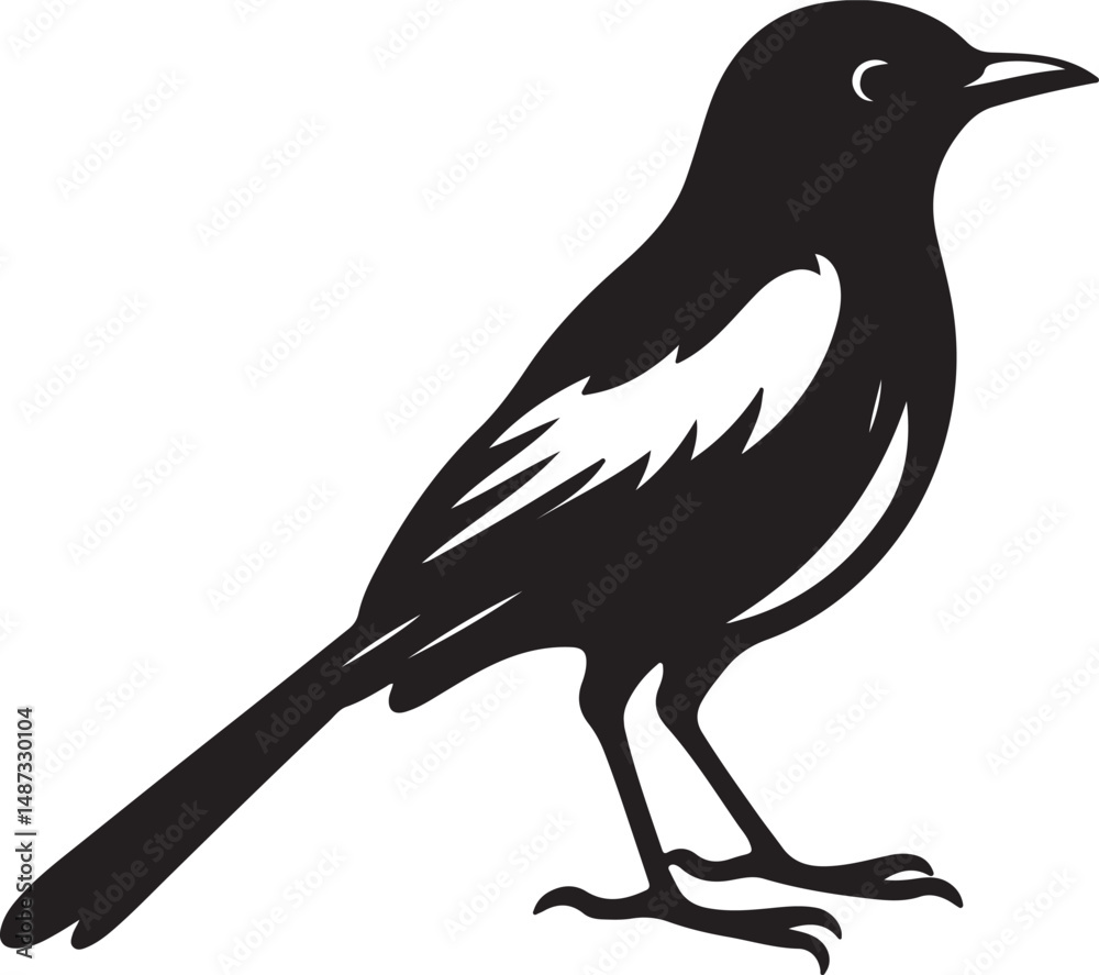 Obraz premium Doel Bird Black Silhouette Vector, National Bird Clipart & Minimal Nature Design