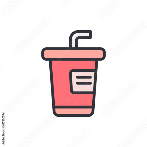 Stylized Soda Cup With A Straw And Label For Refreshment Concept