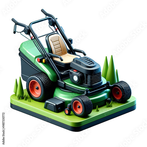 Zero-turn lawn mower lawn care logo 3D icon isolated on a white background