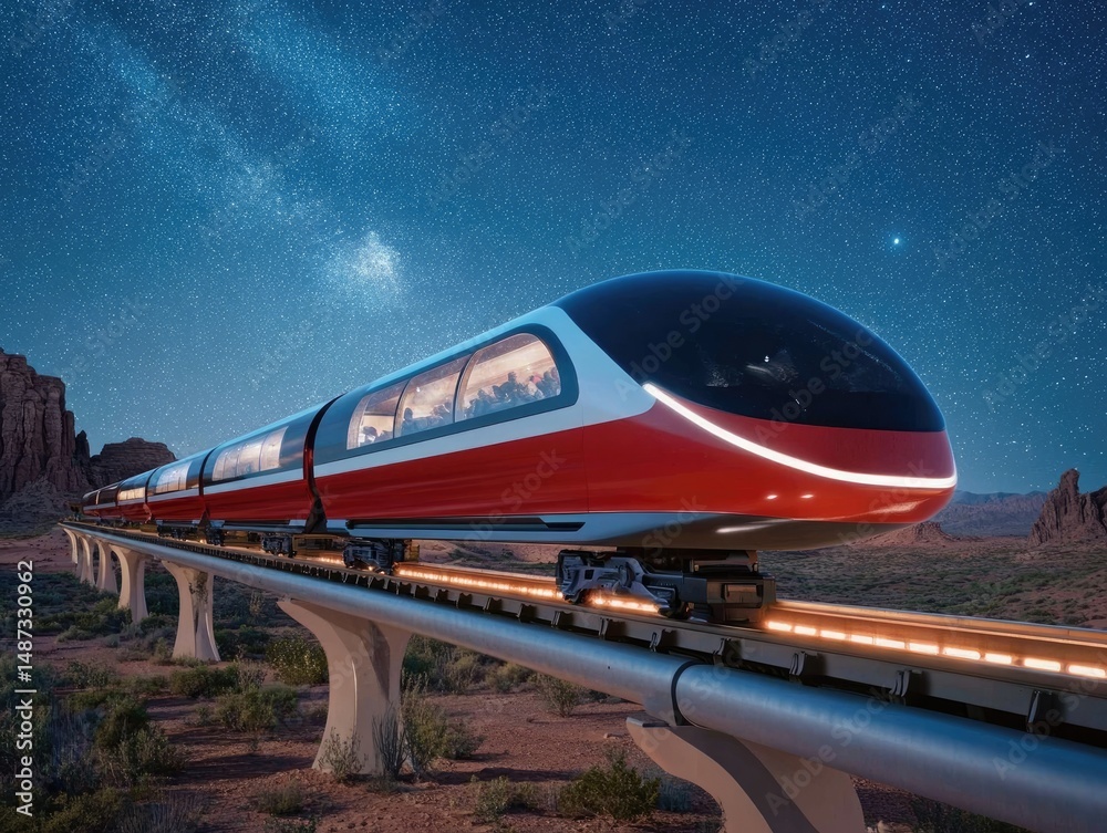custom made wallpaper toronto digitalFuturistic high-speed train gliding over a desert landscape at night.