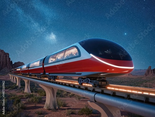 Wallpaper Mural Futuristic high-speed train gliding over a desert landscape at night. Torontodigital.ca