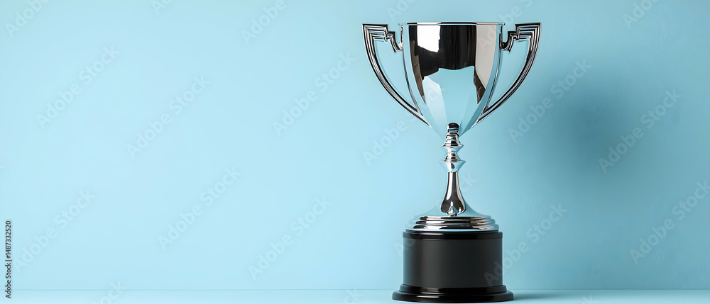 Naklejka premium Silver Trophy On Light Blue Background
