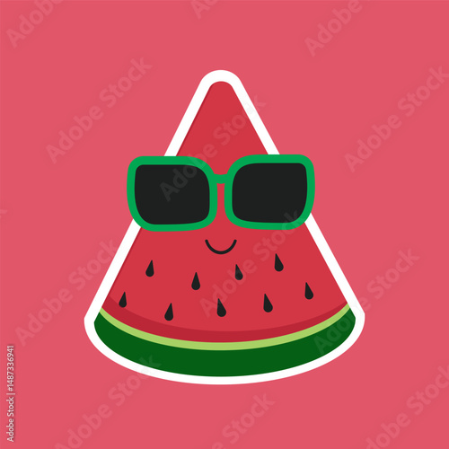 Cool watermelon character with sunglasses and smile, great for summer party designs or cute merch
