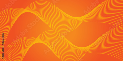 Vector abstract background with dynamic orange waves, lines and particles.