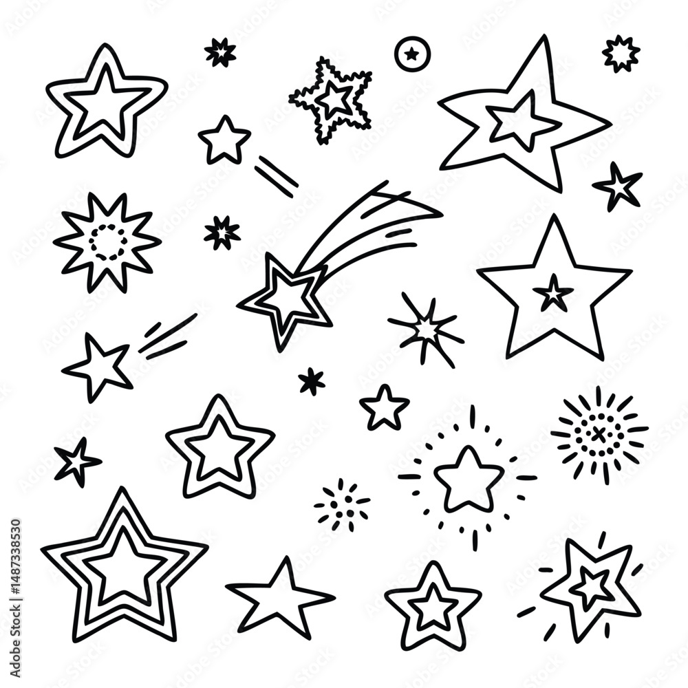 Assorted Star Doodles with Trails and Spark Effects