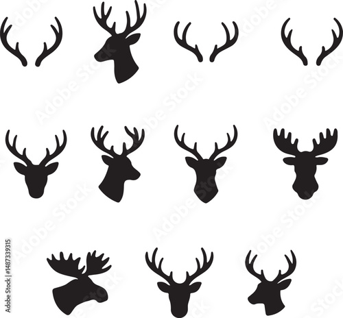 Deer Antlers Vector Silhouettes Collection