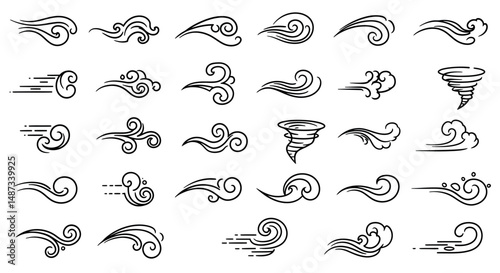 Wind and Air Motion Line Art Set