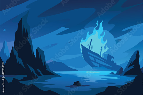 mountain landscape with moon