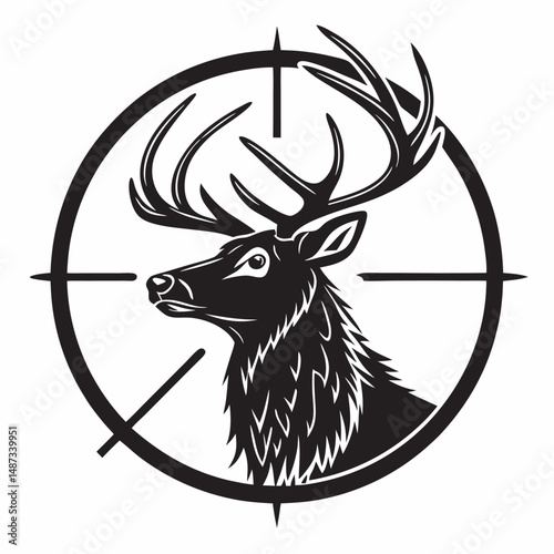 Deer head silhouette vector graphic in sniper scope target design element