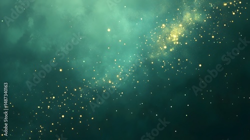 Smooth abstract viridian green tones with scattered gold specks and glow photo