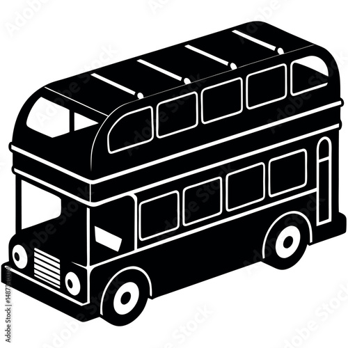 Open-Top Double-Decker Bus Icon – Solid Black Vector for Tourist Apps