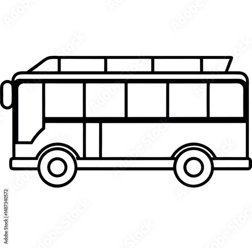 Open-Top Bus Icon in Line Art for Outdoor Travel and Sightseeing