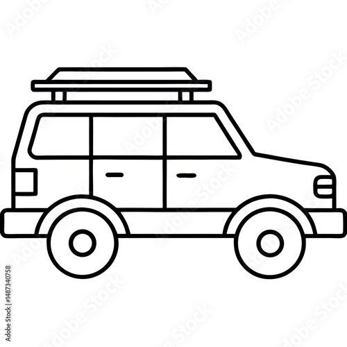 Outdoor Travel Line Art Icon of SUV with Roof Tent