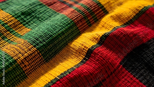 Folded African Textile in Red, Green, Yellow and Black