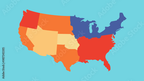 Watercolor Vector Map of USA in Artistic Style  