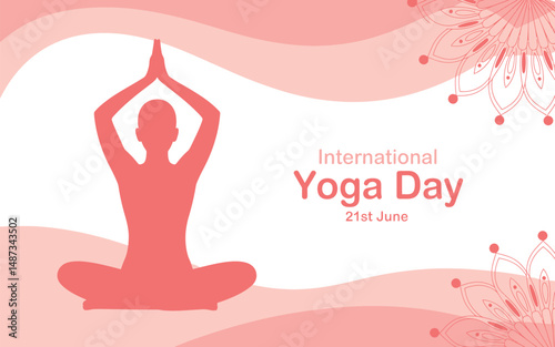International Yoga Day Banner with Meditating Silhouette