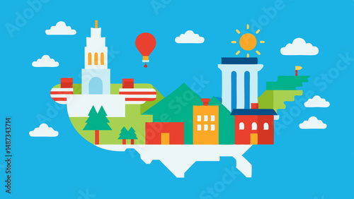 Tourist Infographic Map of USA with Icon Highlights  