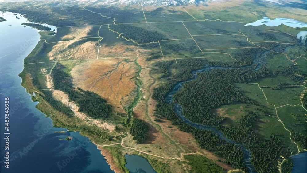 Fototapeta premium Satellite View Terrain Map of the United States 