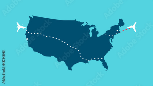 USA Travel Route Map with Dotted Airplane Paths  