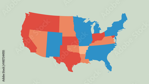 Modern Flat Color Map of United States by State  