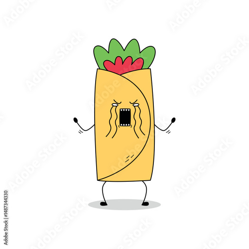 Cute burrito cartoon character crying doodle