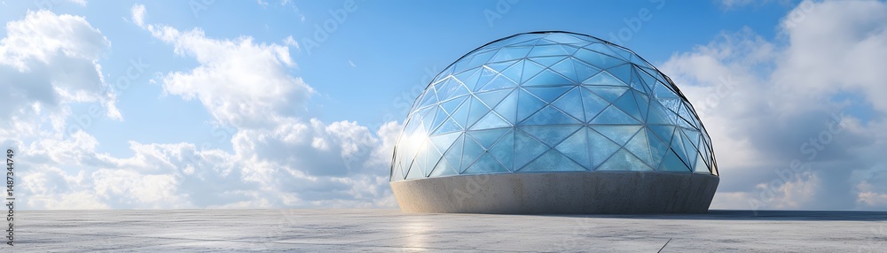 Fototapeta premium Modern glass dome structure against a partly cloudy sky.