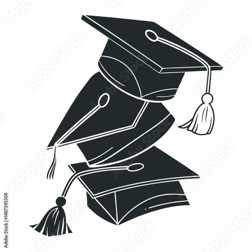 Graduation caps stacked up monochrome celebration of academic achievement and success