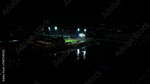 Pittsburgh City Downtown Pennsylvania PNC PARK Spring Summer Fireworks Night Drone Aerial 4K