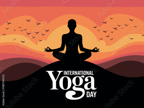 International Yoga Day Meditation Silhouette at Sunset