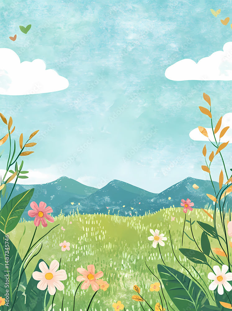 Obraz premium Spring Meadow Landscape with Flowers