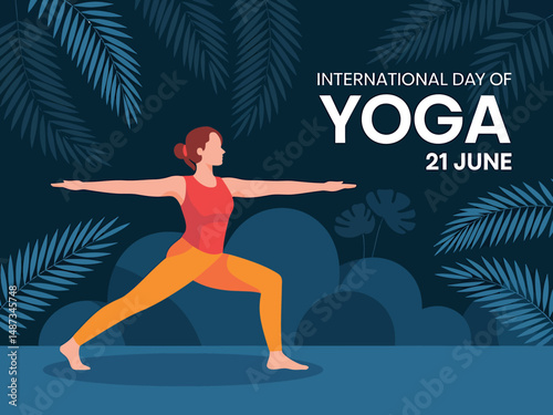 International Yoga Day Flat Illustration with Woman Pose