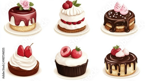 Illustration of birthday cake clipart with lovely mouthwatering 3d cakes