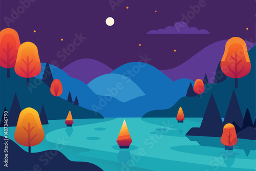 winter landscape with mountains and moon