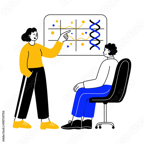 A drawing style illustration showing explaining hereditary traits in class
