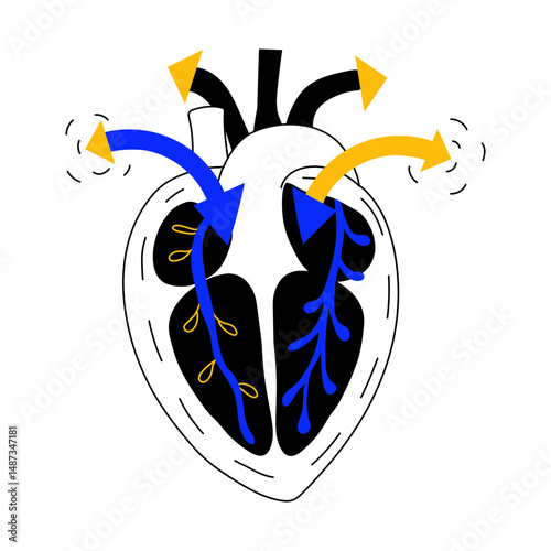 A sketchy illustration showing heart blood circulation

