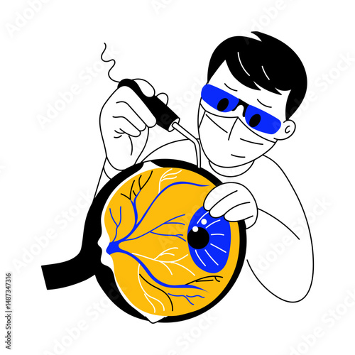 A sketchy illustration showing eye surgery procedure
