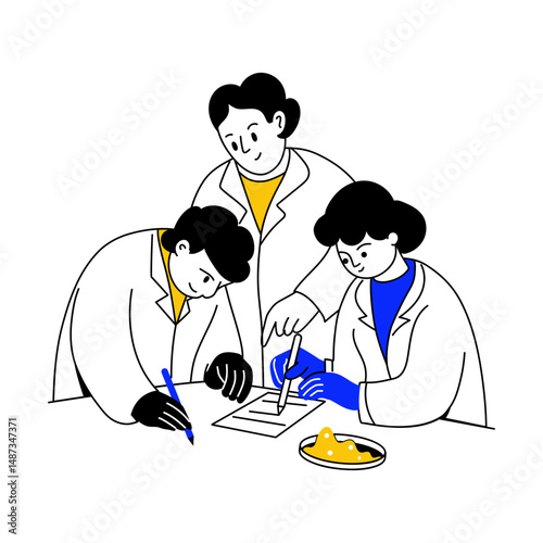 A hand drawn illustration depicting research team discussion
