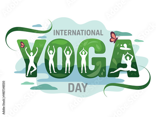  International Yoga Day Nature Concept with Silhouettes