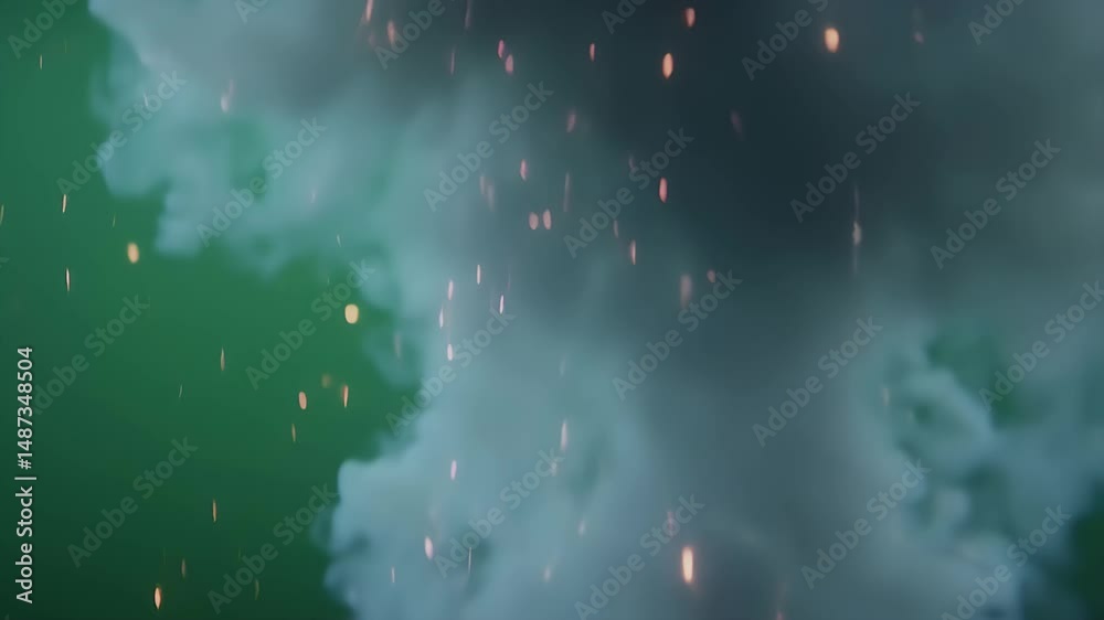 Massive explosion with intense fireballs, thick smoke, debris, and shockwaves on green screen