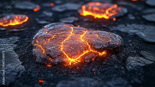 Molten Lava Flow With Glowing Red Hot Lava Rock