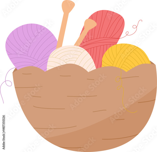 A bunch of knitting needles and yarn in the basket vector