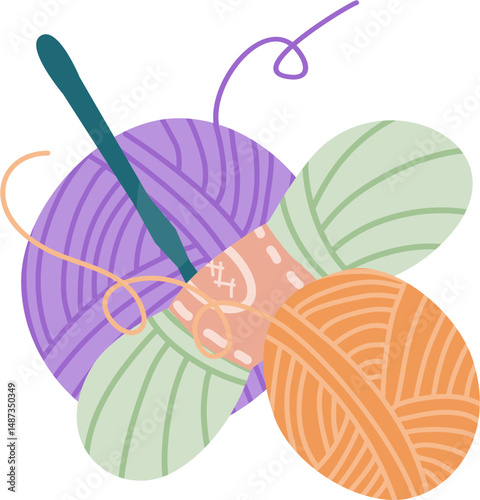 vector illustration of knitting needles and yarn