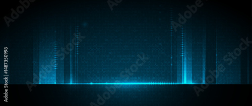 Vector Illustration design. Blue matrix binary datum code, grid pixel pattern background. 0 and 1 numbers of program code. Digital data futuristic technology, computer software programming concept